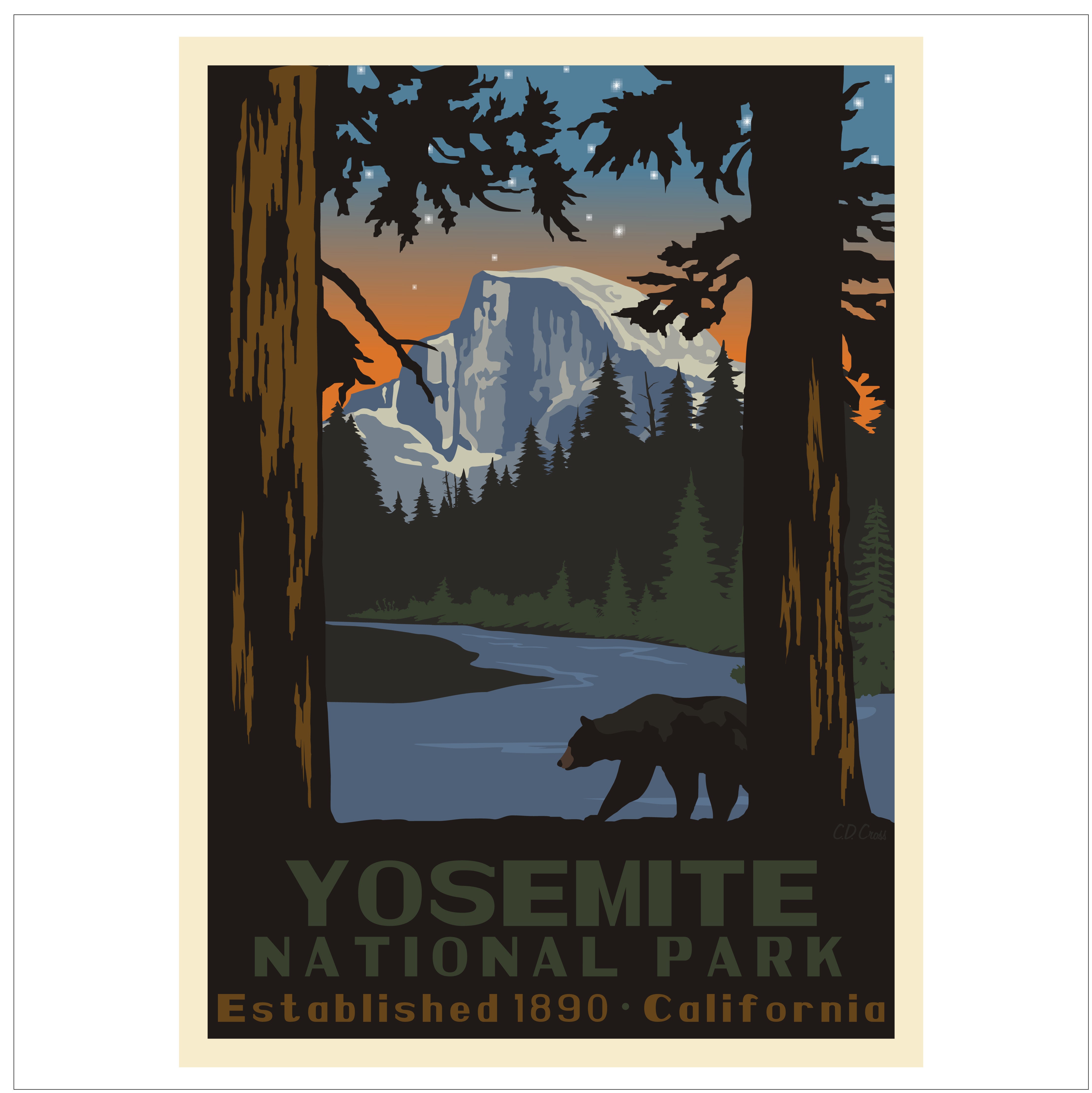 Poster Tela Vintage Yosemite National Park, Stampa Artistica Moderna Per Parete, Quadro Decorativo Da 20x30 Cm, Ideale Per Camera Da Letto E Soggiorno